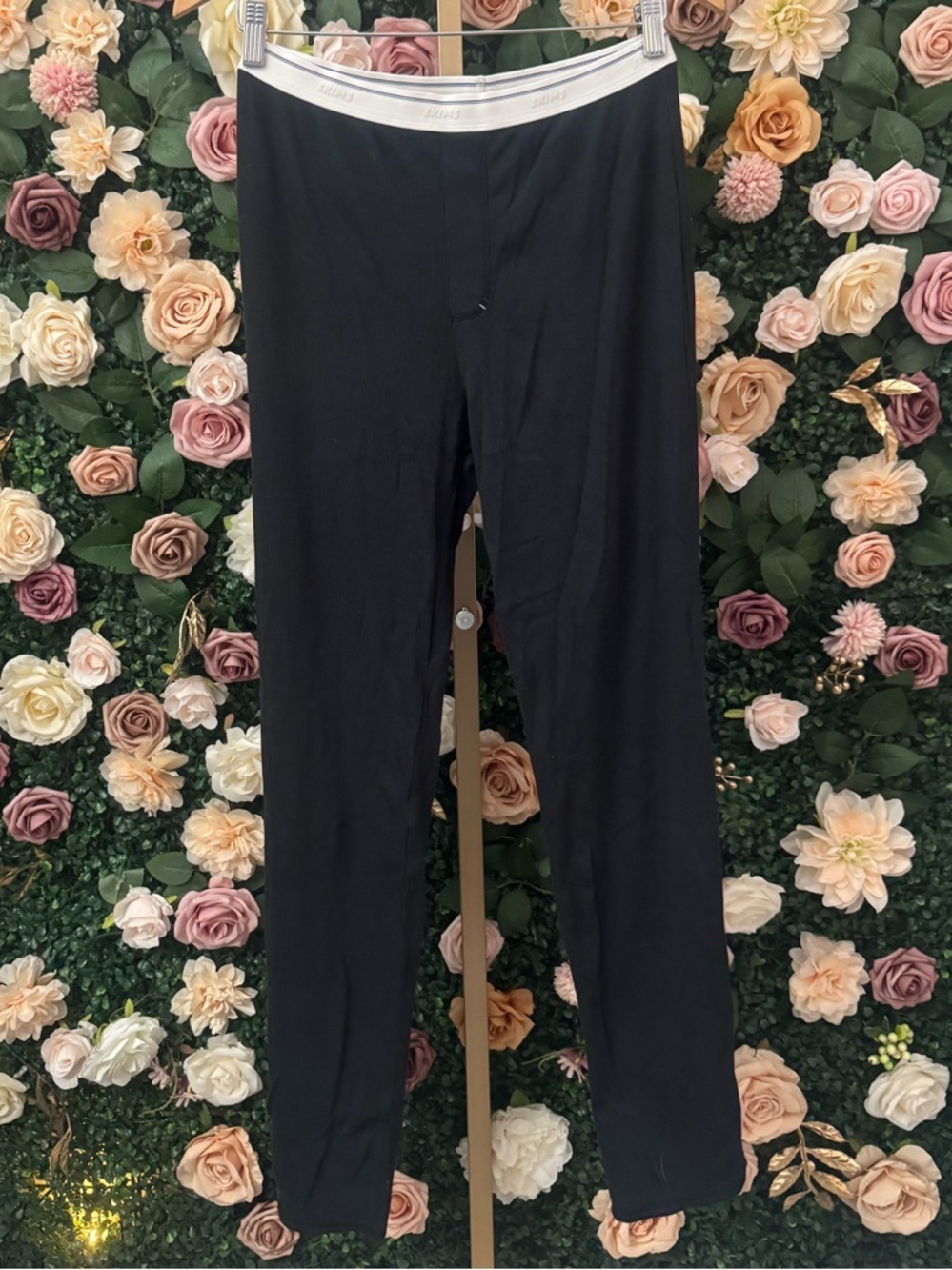 SKIMS Black Cotton Rib Straight Leg Pants